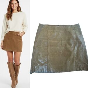 Free People Modern Femme Vegan Suede Mini Skirt Tobacco Brown Size 4